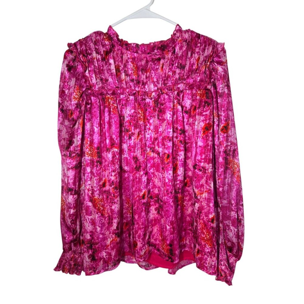 TCEC Long Sleeve Pink Ruffle Pintuck‎ Feminine Blouse Top Long Sleeve L NWOT